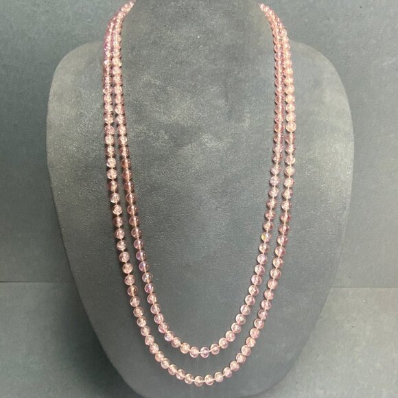 Long Crackle Beaded Necklace 72 In Pink Iridescent Shimmer Retro Vintage Barbie - Picture 2 of 7
